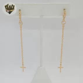 (1-1239-4) Gold Laminate - Cross Long Earrings - BGF