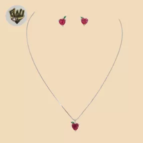 (2-66009) 925 Sterling Silver - 1mm Heart Zircon Set - 16