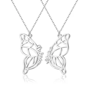 2 Pcs Butterfly Name Necklace Personalized, 925 Sterling Silver Bff Best Friend Necklace Friendship Gifts for Best Friend Sister Bestie