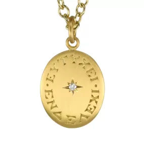 20K Gold Oval Pendant with Ancient Greek Engraving and Star-Set Diamond Center