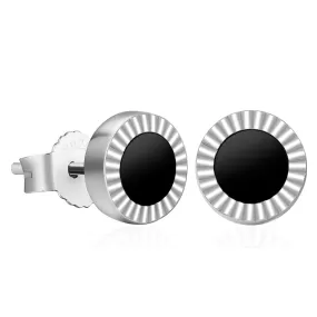 8mm Black Agate Round Iced Stud Earrings for Men