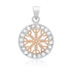 925 Sterling Silver, Rose Gold & Cubic Zirconia Helm of Awe Pendant