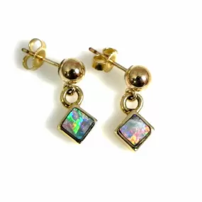 Australian Natural Black Opal 14kt Gold Inlay Earrings