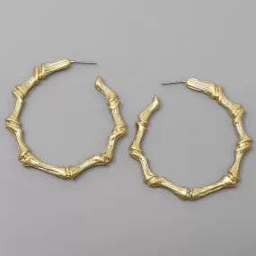 Bamboo Textured Metal Hoop Earrings