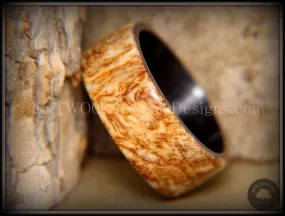 Bentwood Ring - Marbled Maple Burl Wood Ring with Surgical Grade Onyx Black Stainless Steel Comfort Fit Metal Core