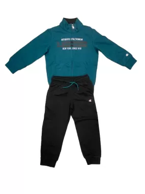 Champion Boy's tracksuit in brushed cotton jacket with full zip and trousers with cuff 306180 GS549 TEL/NBLK