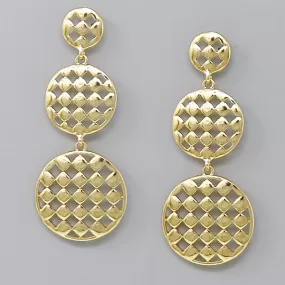 Check Cutout Triple Disc Dangle Earrings