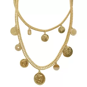 Coin Charm Layered Chain Necklace gold