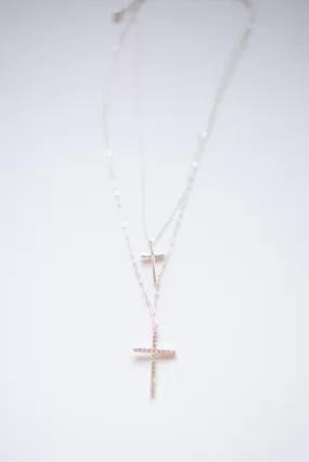 Double Cross Pendant Layer Necklace