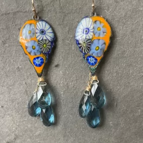 Enamel Millefiori Dangles, London Blue, OOAK