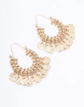 Gold Filigree Coin Hoop Earrings