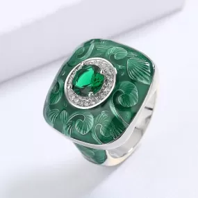 Handmade Enamel Emerald Ring