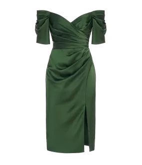 Holland Satin Cocktail Dress in Moss Green