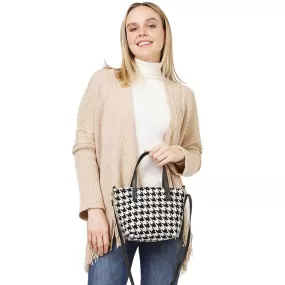 Houndstooth Patterned Tote Crossbody Bag