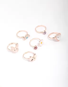 Kids Rose Gold Easter Bunny Bow Ring 6-Pack