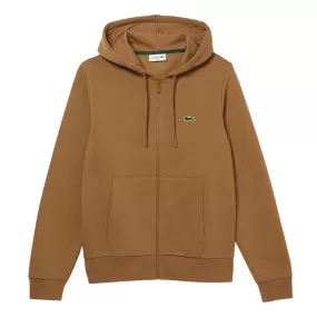 Lacoste Kangaroo Pocket Zip-Up Fleece Hoodie (Brown)