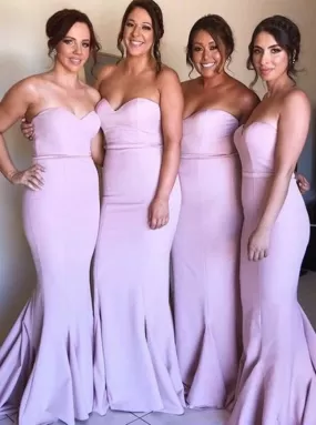 Mermaid Sweetheart Pink Satin Long Bridesmaid Dress