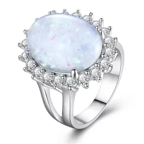 Natural Opal Stone Crystal Silver Color Stylish Ring