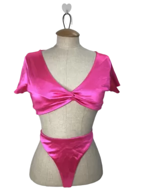 NEENA SWIM Pink Knotted Front Top And Thong Bikini UK M