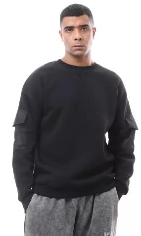 O175782 Black Sweatshirt With Patched Pockets On Sleeves