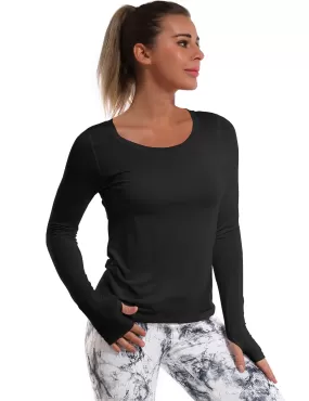 Open Back Long Sleeve Tops black_yogastudio