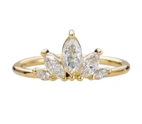 ORDER ONLY: 18K Gold Petal Wedding Band with Marquise Cut Diamonds