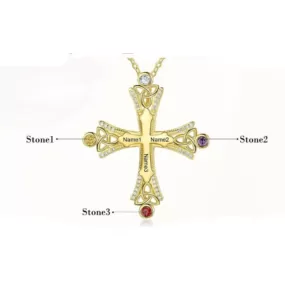 Personalized 3 Stones Cross Pendant