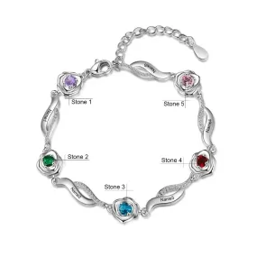 Personalized 5 Birthstones Flower Bracelets