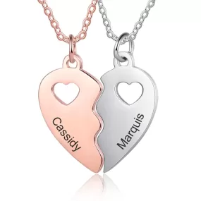 Personalized Name Engraving BFF Necklace Customized Rose Gold Silver Color Heart Couple Pendants for Women Friendship Gift