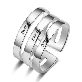 Personalized Stackable Rings for Women Engrave Custom 3 names Wide Ring Stainless Steel Family Gift for Mom