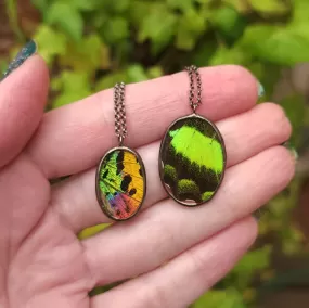 Rainbow & Emerald Oval Wing Necklaces