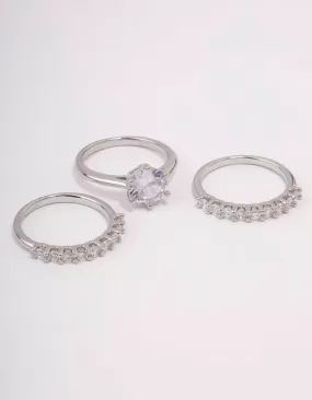 Rhodium Pave Solitaire Ring 3-Pack