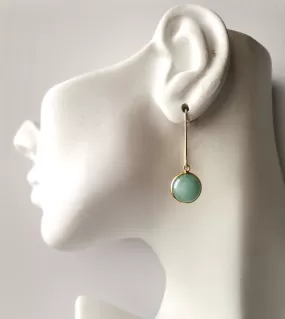 Round Aventurine Single Gem Drop V-hook Earrings