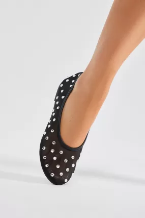 See Me Again Rhinestone Ballet Flats - Black