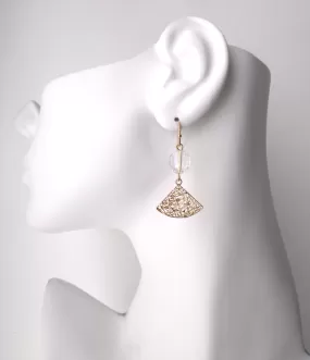 Sinamay Fan with White Quartz Drop Earrings