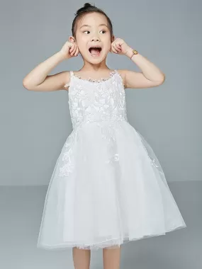 Sleeveless Embroidered Kids Party Dresses Flower Girl Dresses Jewel Neck