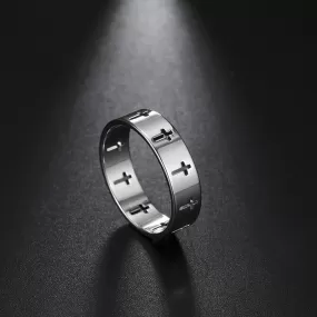 Stainless Steel Hollow Cross Personality Ring