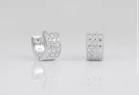 Three Row Diamond Huggie Earrings