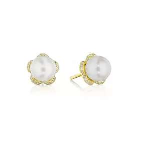 Verragio 18k Tiara Diamond & Pearl Stud Earrings